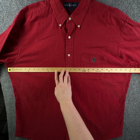 VTG Ralph Lauren Polo Bear Logo Combed Cotton Button Up Shirt Men Red Heavy Soft - Picture 6 of 16
